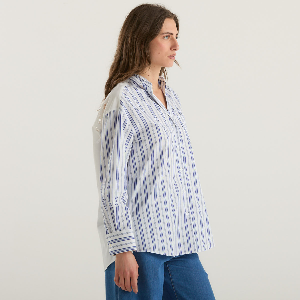 MaxMara camicia a righe e pizzo Sangallo