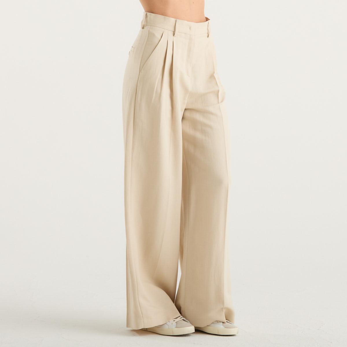 MaxMara pantalone wide leg beige con doppia pinces
