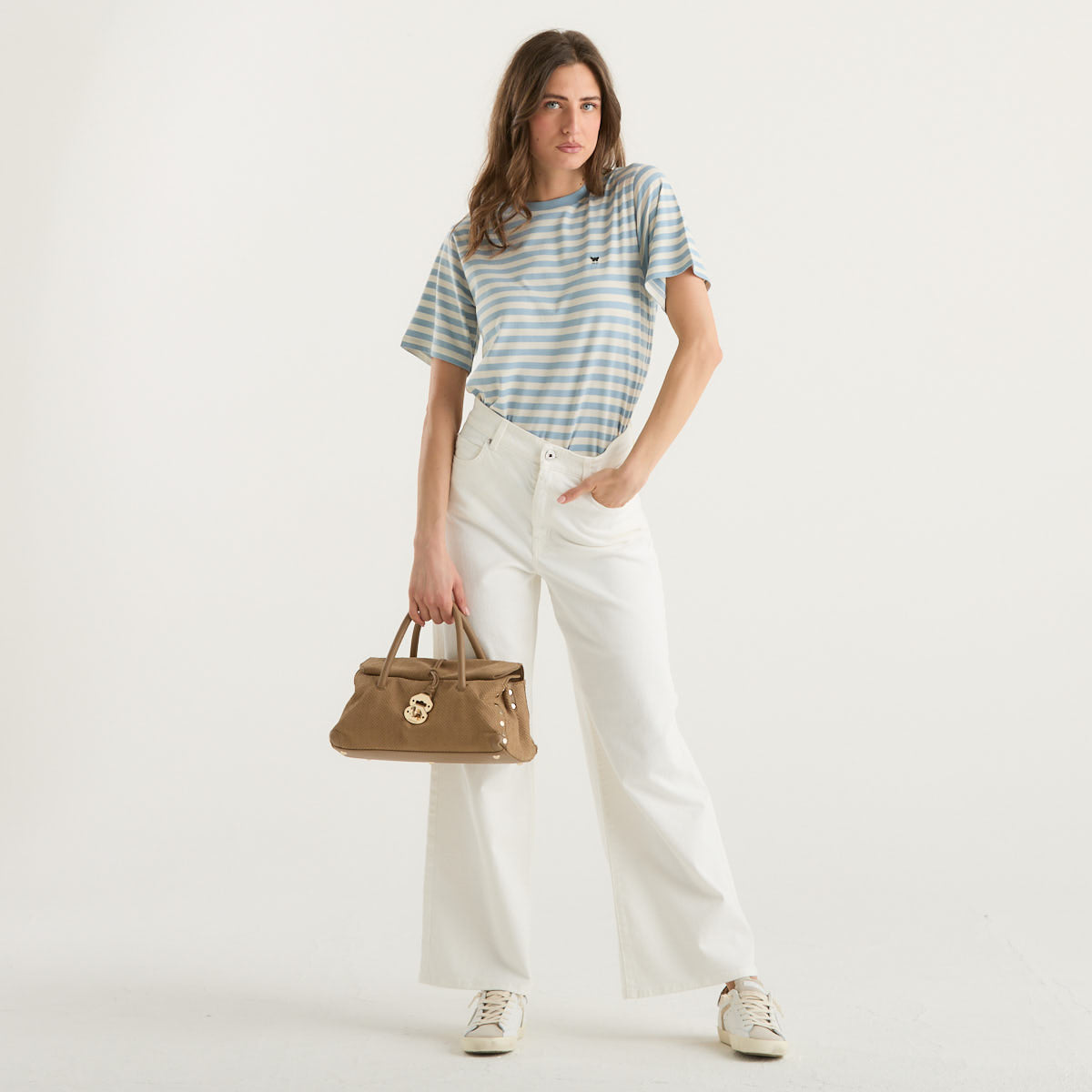 MaxMara t-shirt a righe logo ricamato