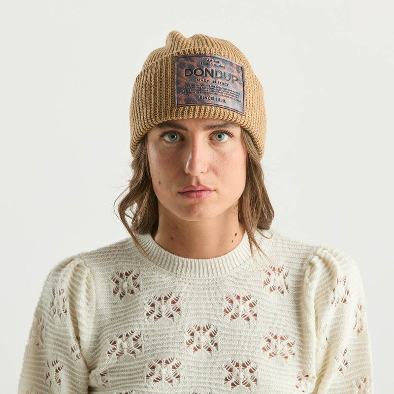 Dondup berretto beige logo maculato