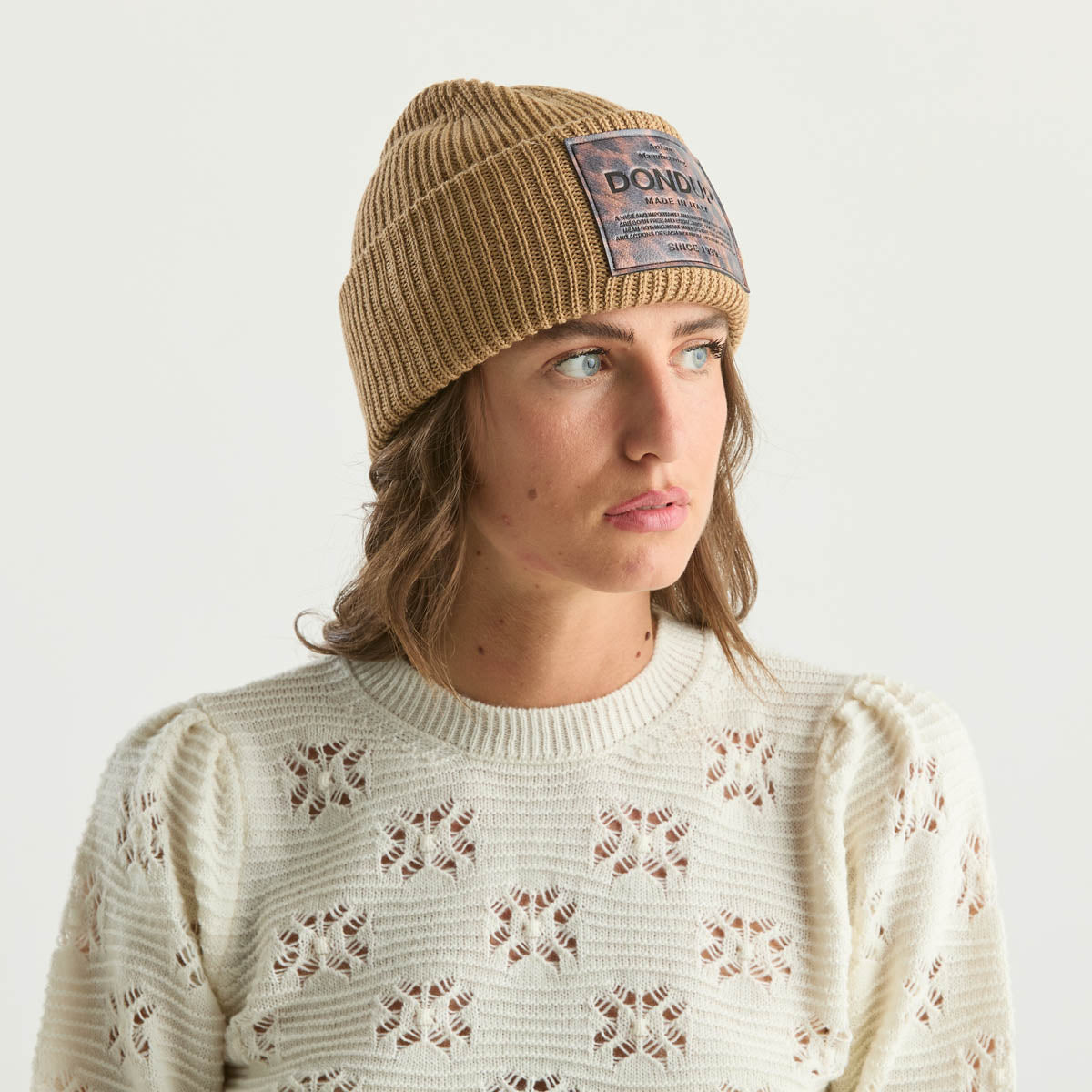 Dondup berretto beige logo maculato