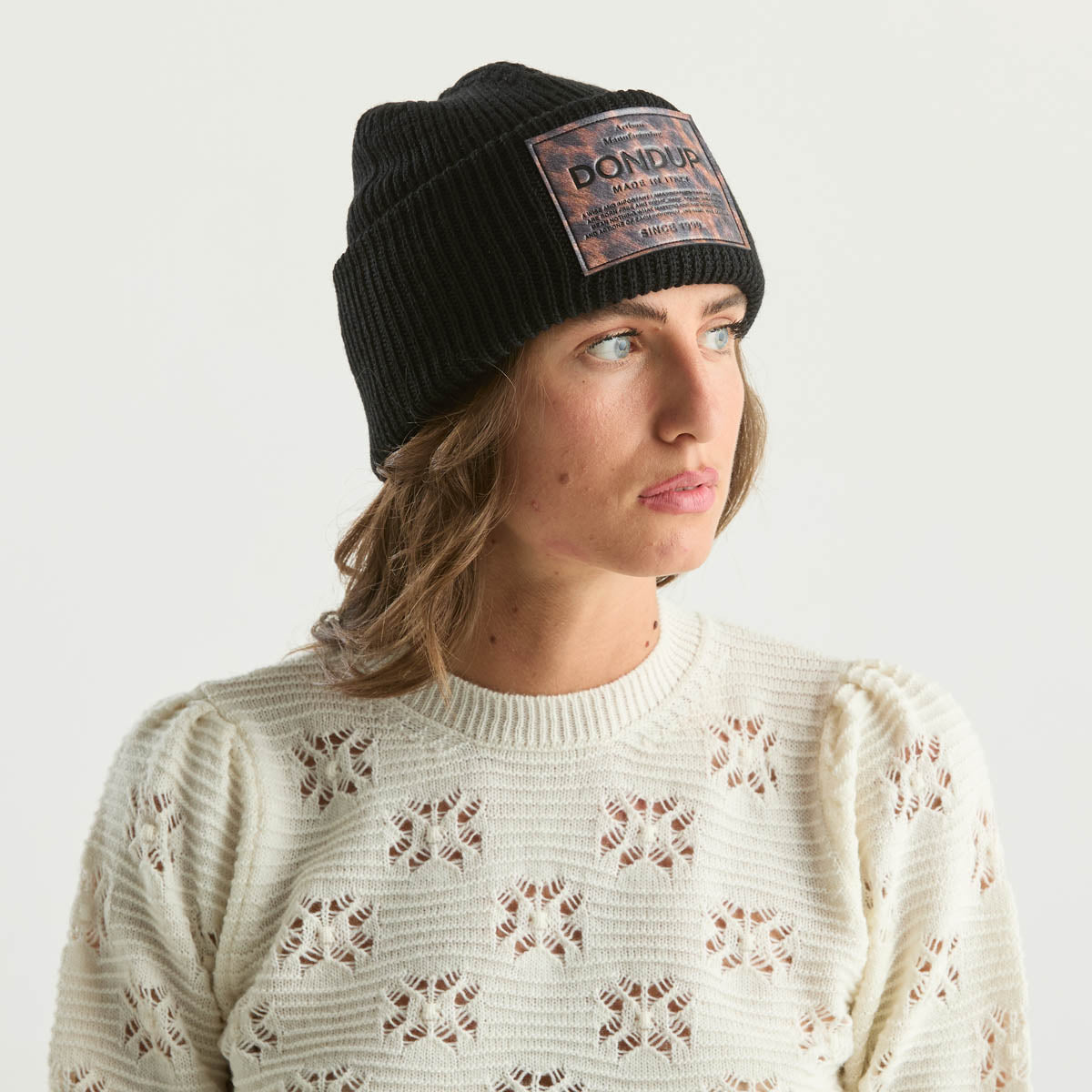 Dondup berretto nero logo maculato