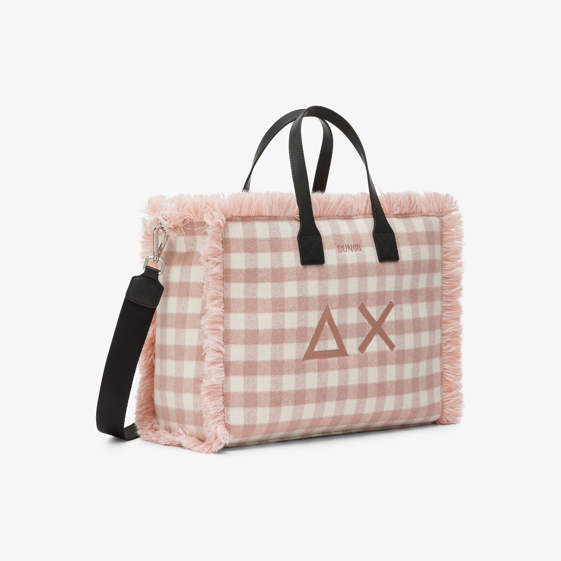 Sun68 Shopping bag midi Cali in lana check rosa