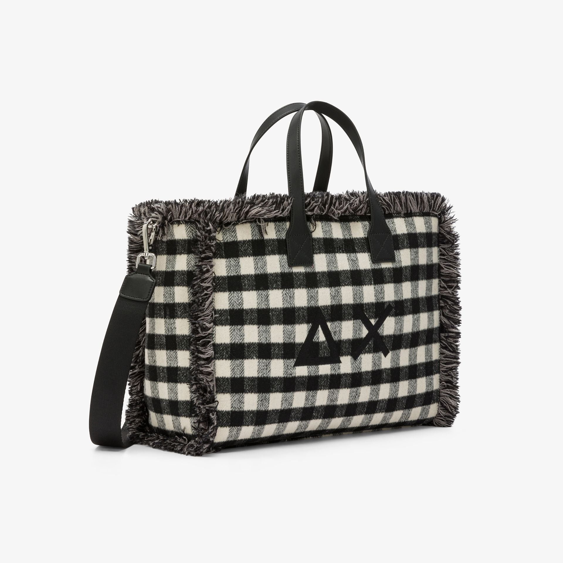 Sun68 Shopping bag midi Cali in lana check nero