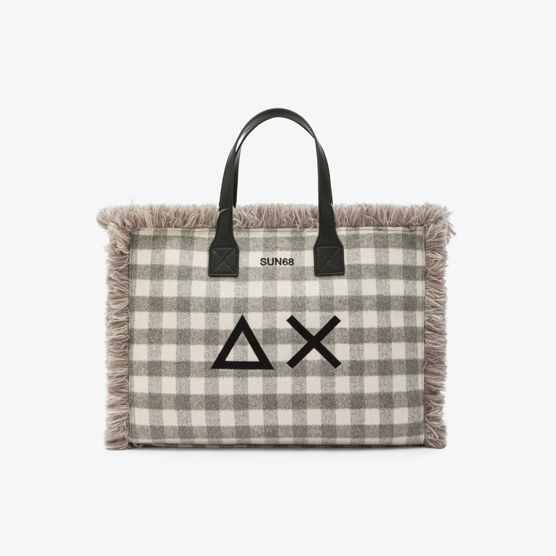 Sun68 Shopping bag midi Cali in lana check grigio