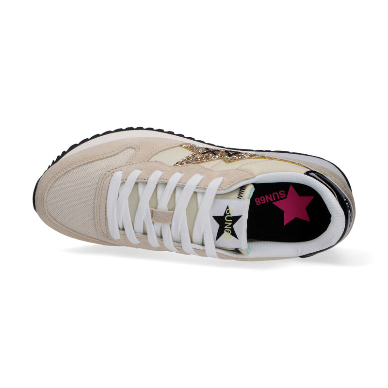SUN68 sneaker Stargirl Glitter Logo bianca panna