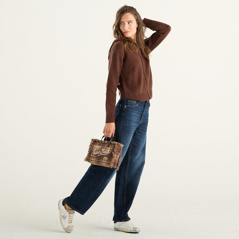 MC2 Saint Barth cardigan donna Kyla in lana marrone con cappuccio e cuore rosa