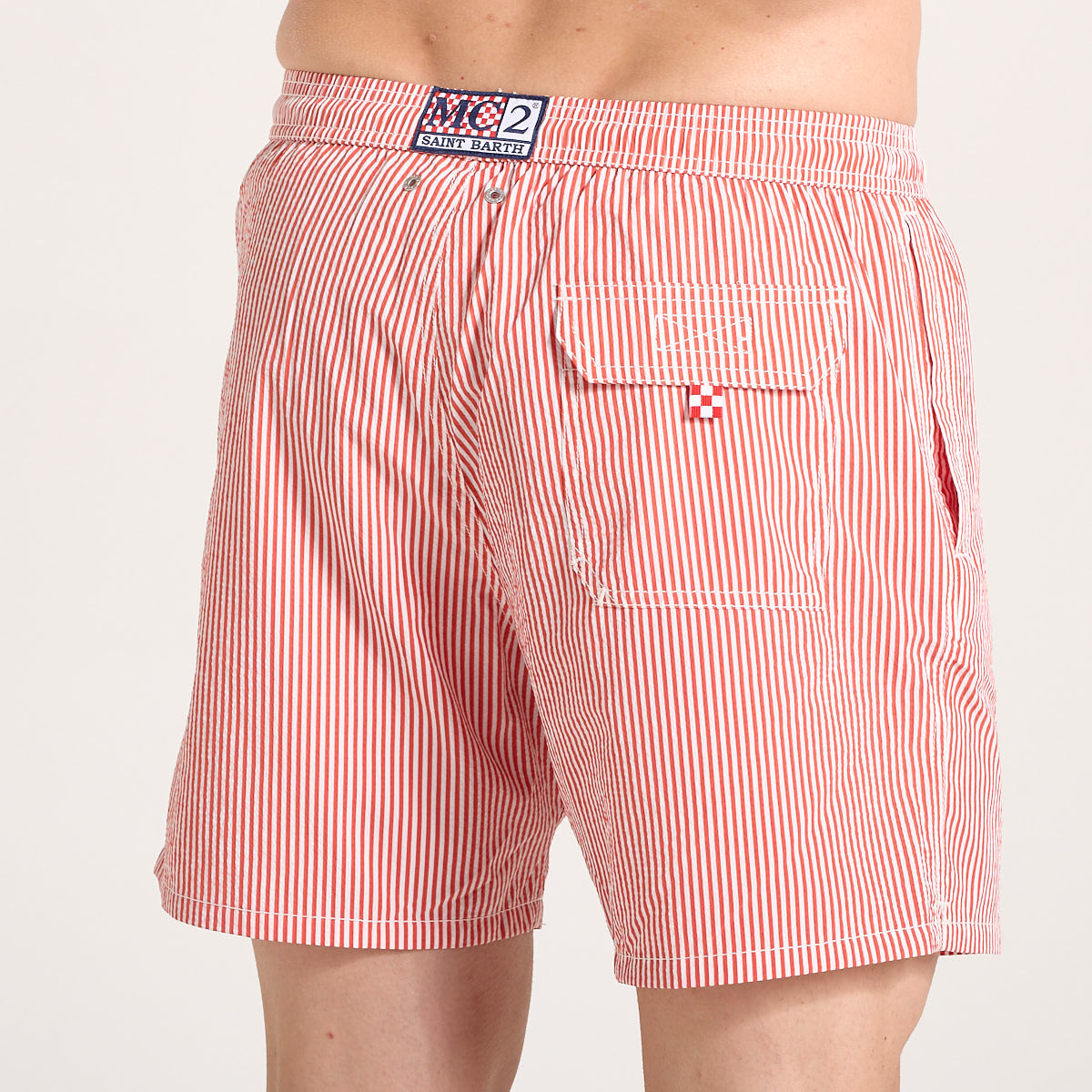 Mc2 Saint Barth costume patmos seersucker stripes red