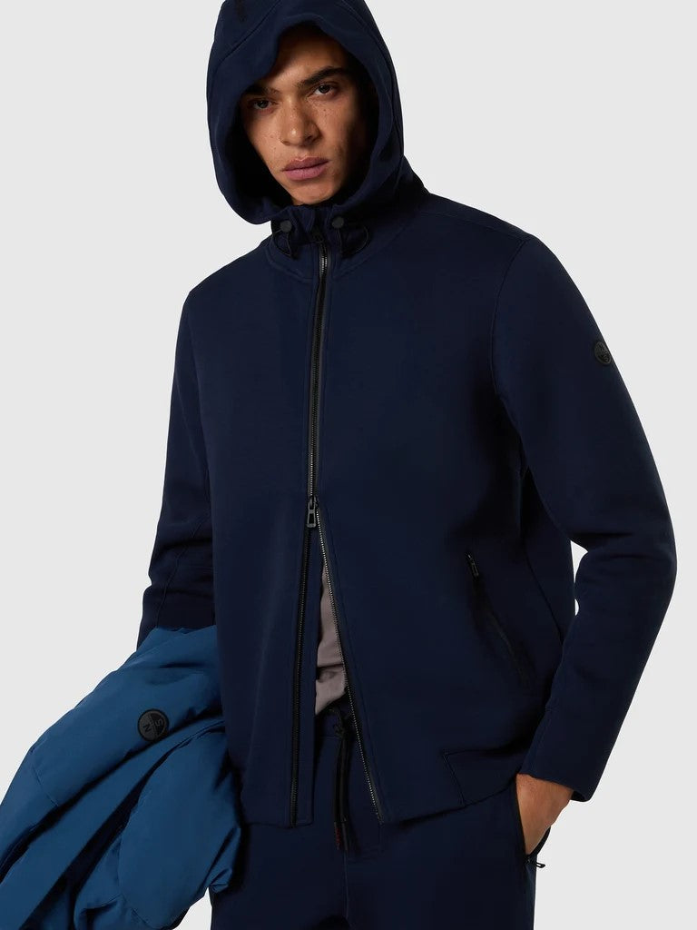 North Sails felpa con cappuccio e zip integrale in tessuto piqué scuba navy blue