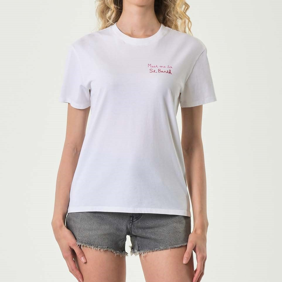 Mc2 Saint Barth t-shirt Emilie bianca con ricamo Meet me in St.Barth