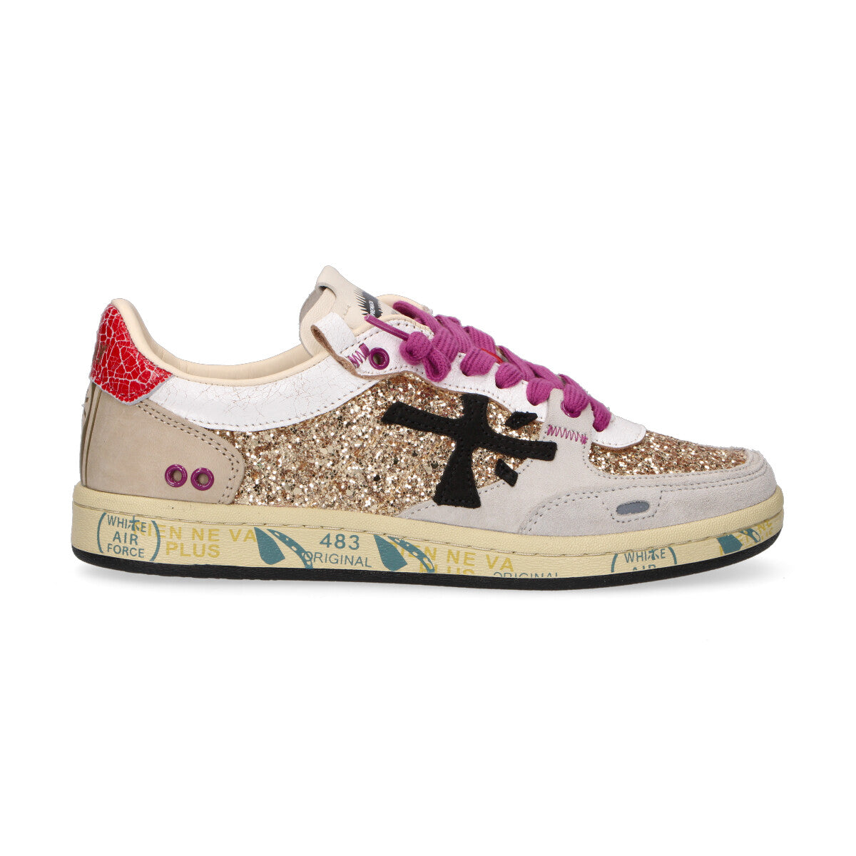 Premiata sneaker Bsktclad in pelle camoscio glitter oro