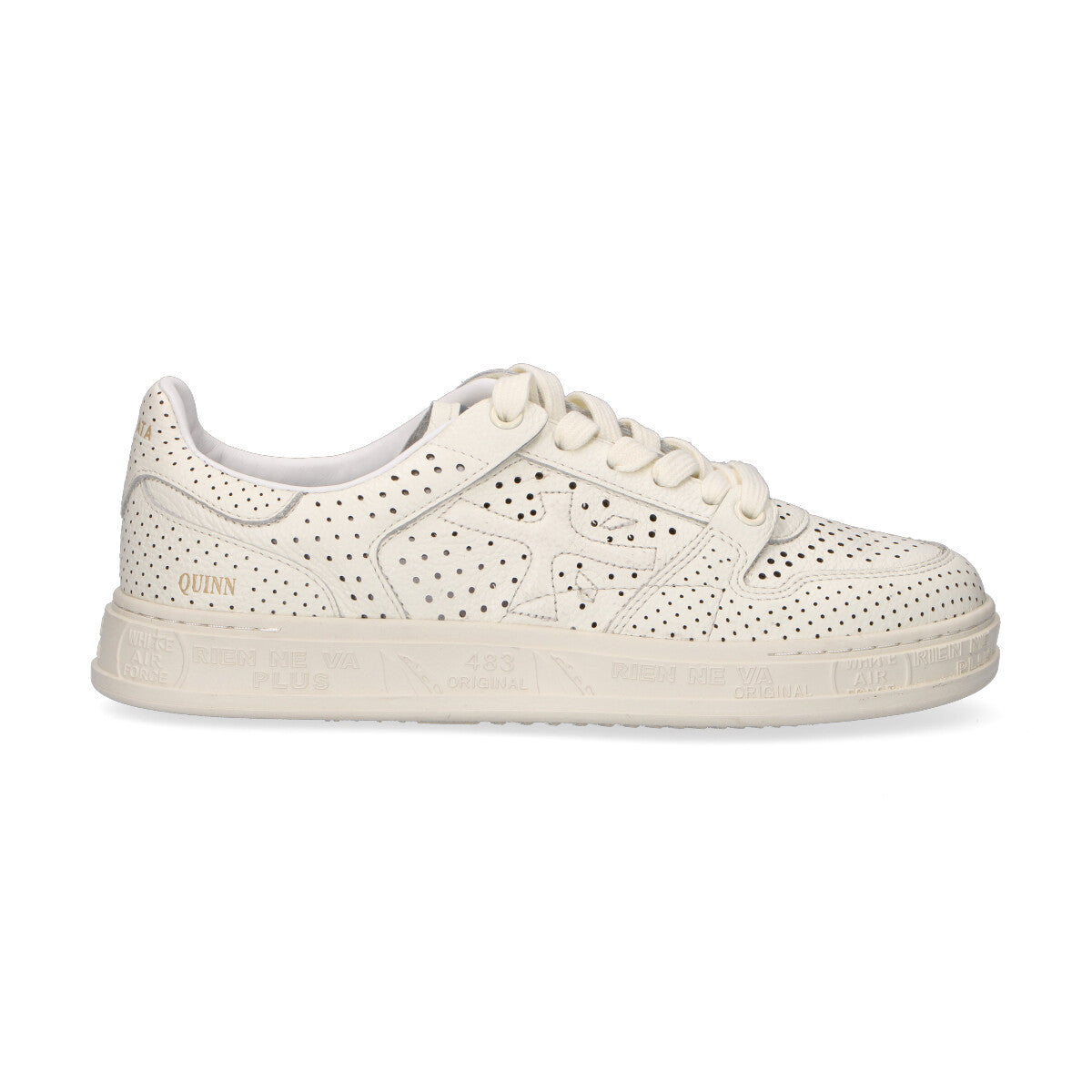 Premiata sneaker Quinnd in pelle traforata panna