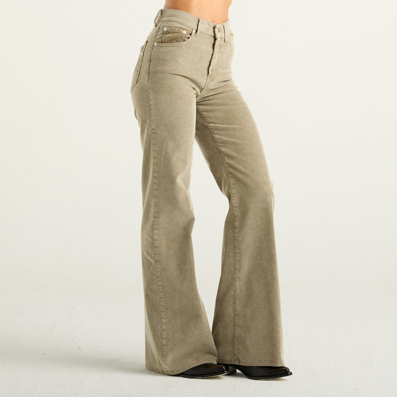 Dondup Amber Pantalone Donna Wide Leg in Velluto Beige