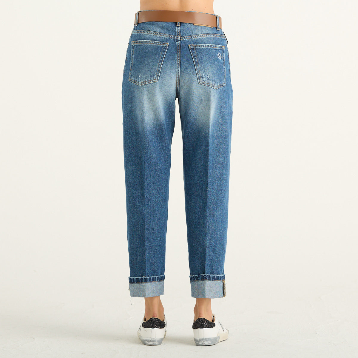 Haveone – Jeans Mandy con piega e cintura in denim blu