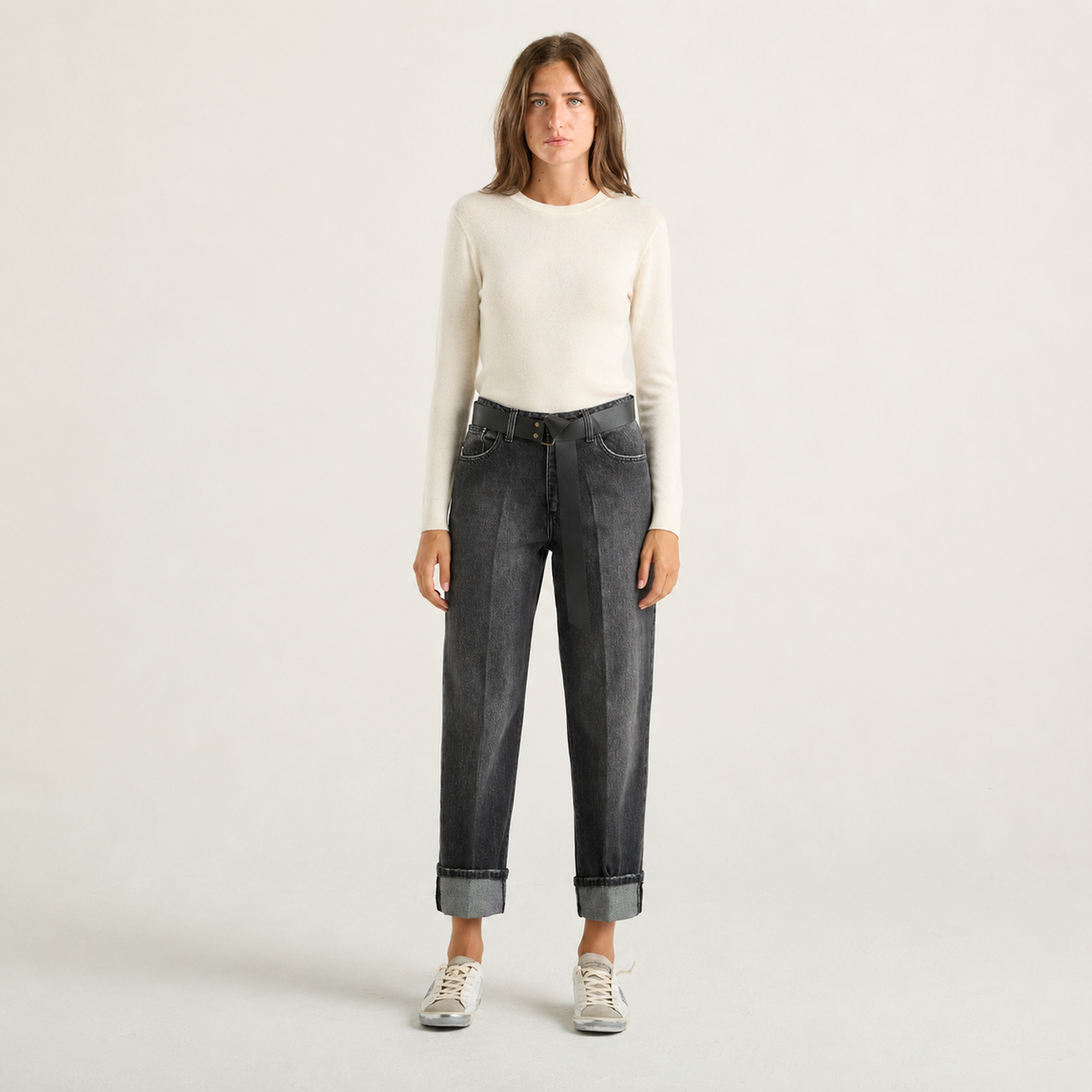 Haveone Mandy Jeans Wide Leg Donna Nero con Cintura