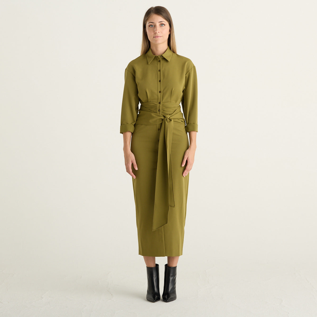 Patrizia Pepe abito chemisier donna verde Lizard Green con cintura