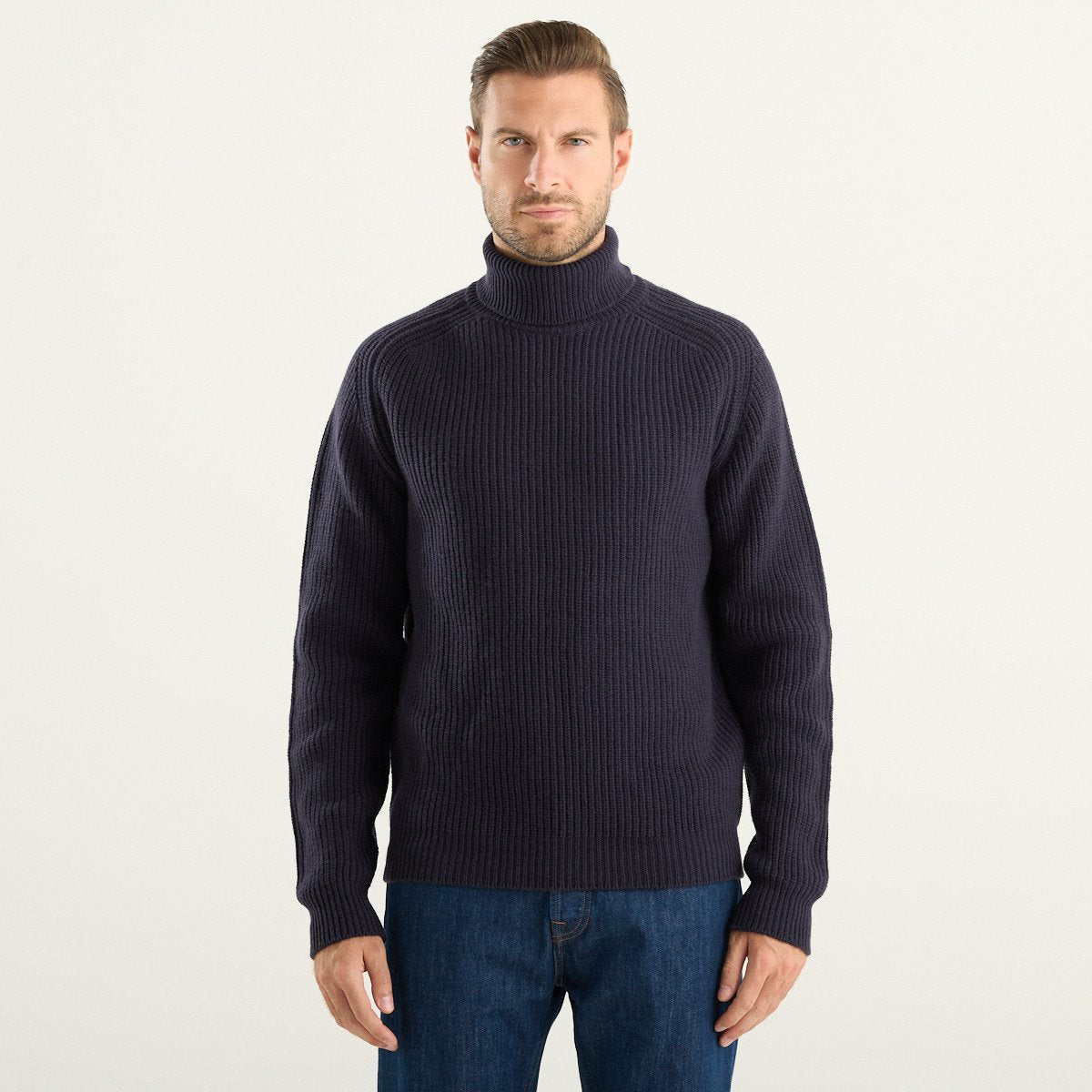 Cruna maglione dolcevita uomo Ginza in lana merino blu notte