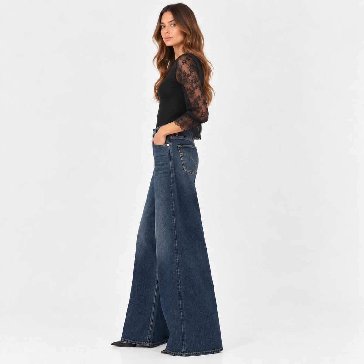 Jeans Dondup Marlene Wide Leg Donna Blu