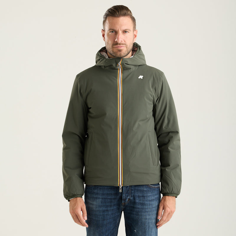K-Way giubbotto jack reversibile verde militare e grigio con cappuccio