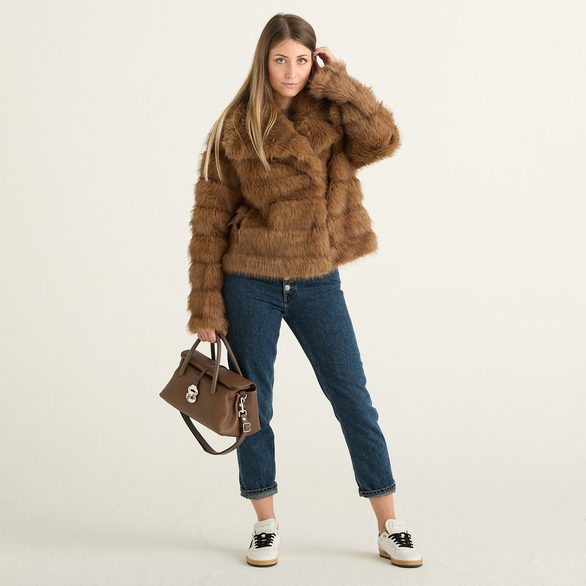 Blanche Giacca Reversibile Donna Cammello in Pelliccia