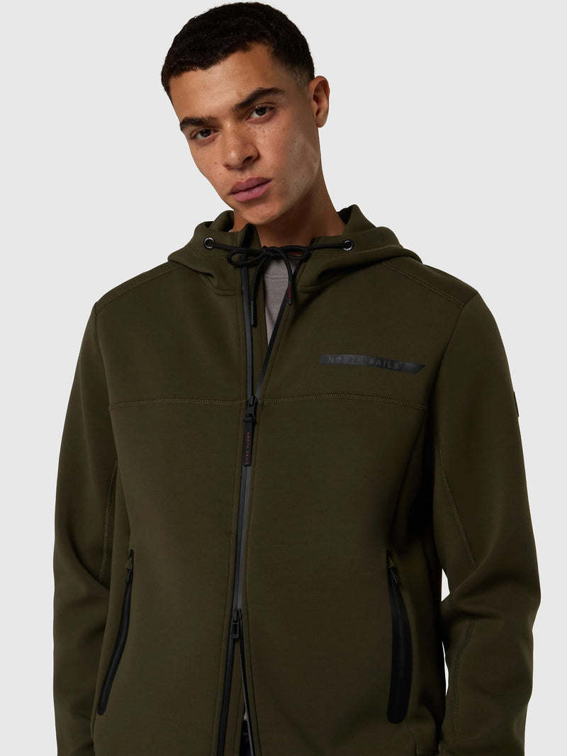 North Sails felpa con cappuccio e zip integrale in scuba forest night