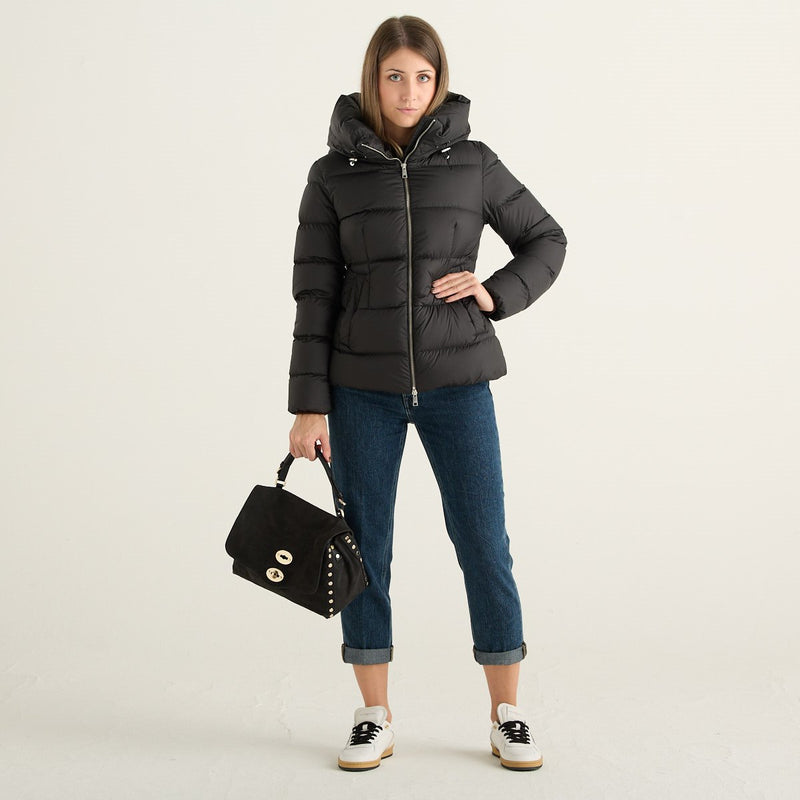 ADD Piumino Donna Nero con Cappuccio e Vita Sagomata