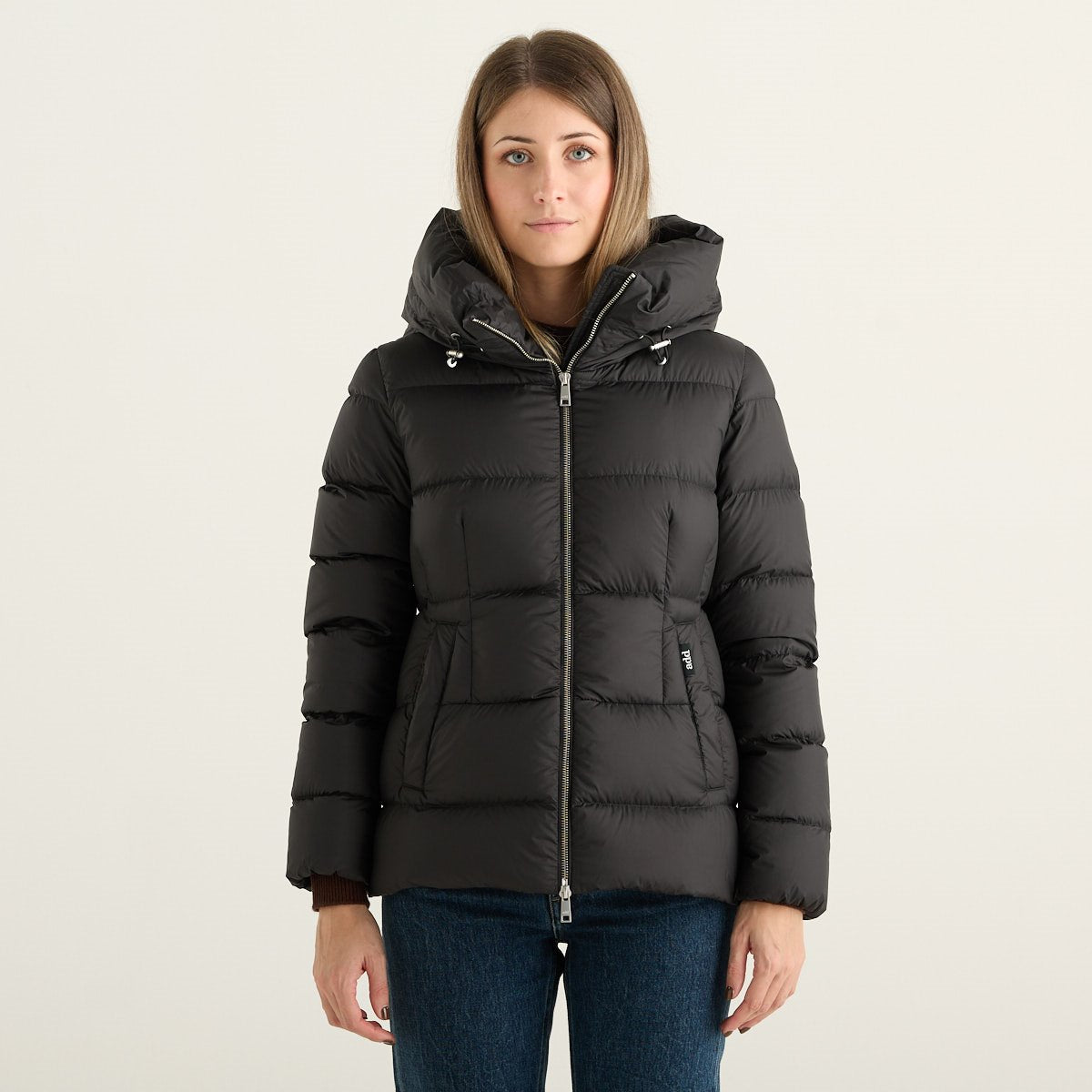 ADD Piumino Donna Nero con Cappuccio e Vita Sagomata