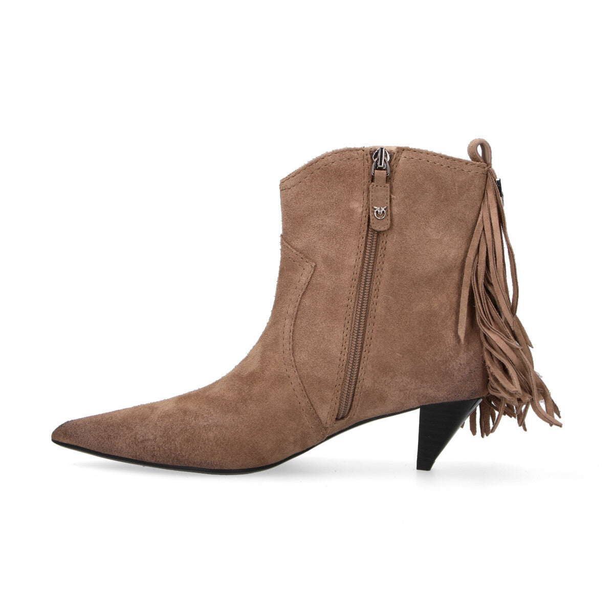 Pinko tronchetto in camoscio con frange beige
