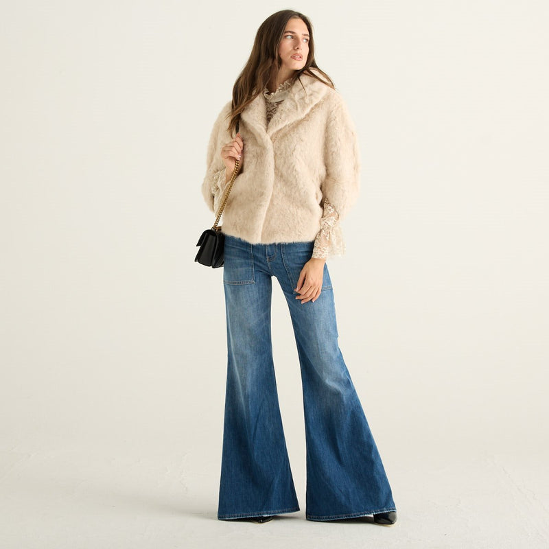 Blanche Giacca Reversibile Donna Beige con Pelliccia e Collo a Scialle