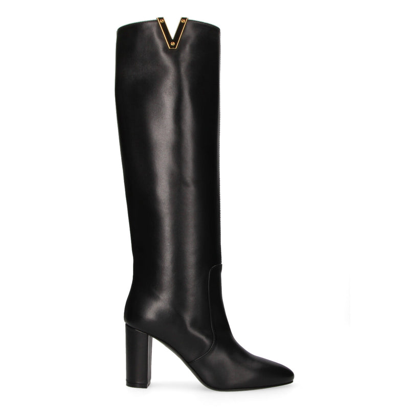Via Roma 15 stivale Soft con tacco v oro pelle nera