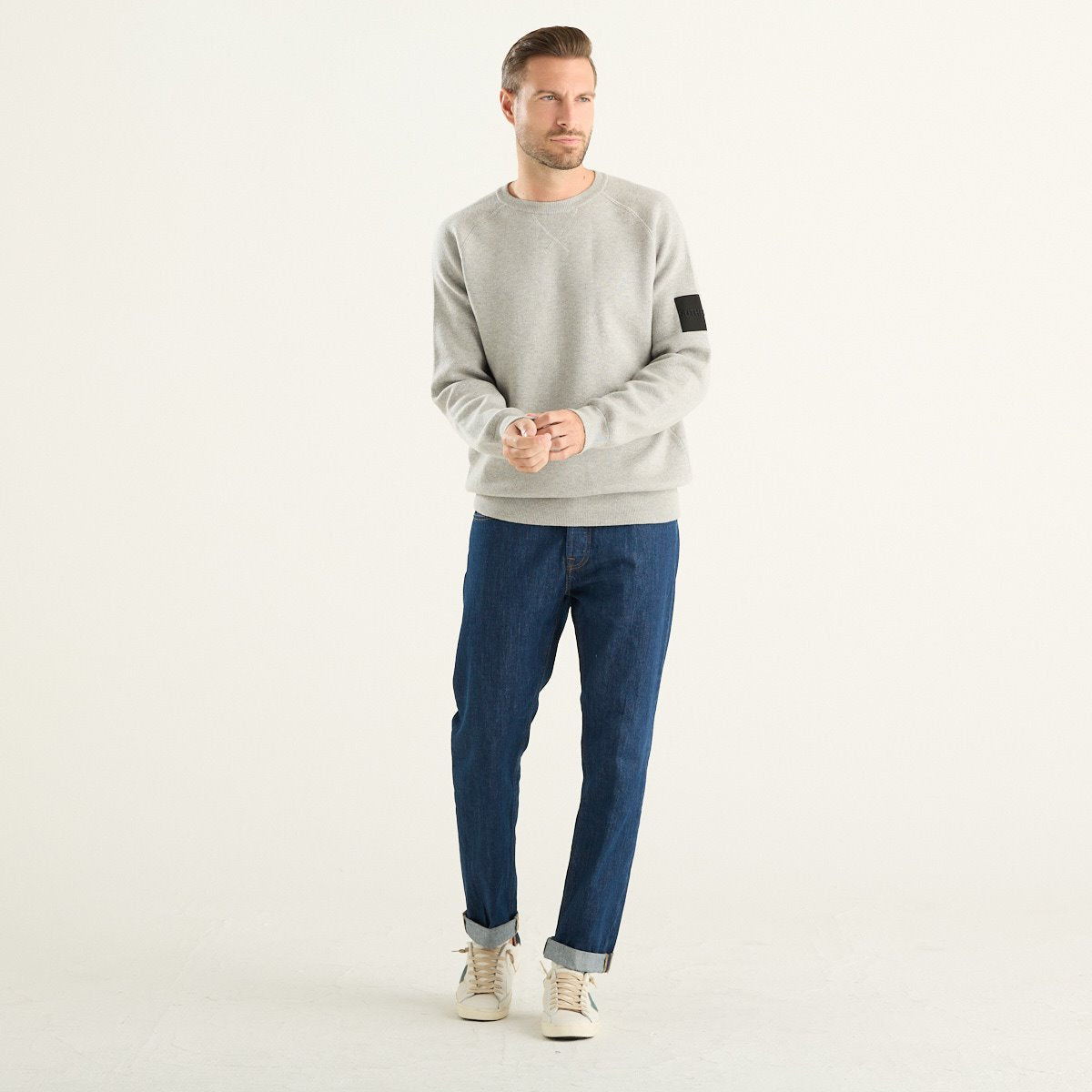 Outhere maglia uomo girocollo grigio mélange in cotone e lana