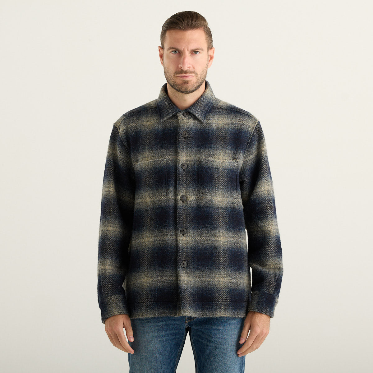 Xacus Giacca Camicia Uomo a Quadri Blu e Grigio con Bottoni