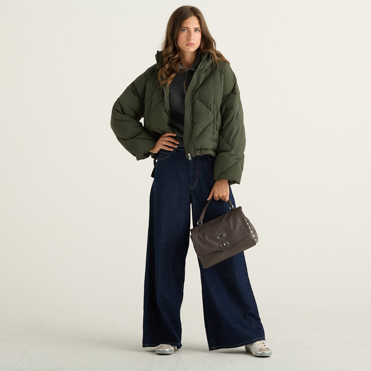 Weekend Max Mara piumino corto donna Edito verde kaki trapuntato a rombi