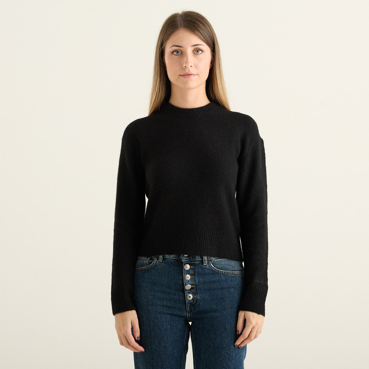 MC2 Saint Barth Maglione Donna Lucille Nero Girocollo in Maglia Morbida