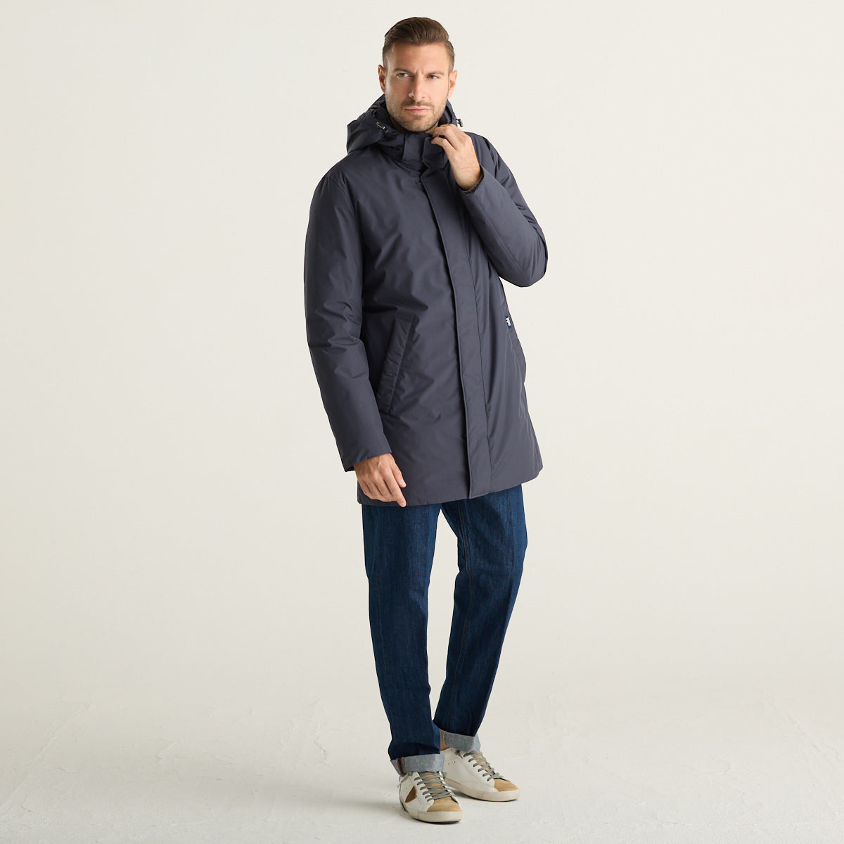 ADD Parka Uomo Blu Navy con Cappuccio e Chiusura Coperta