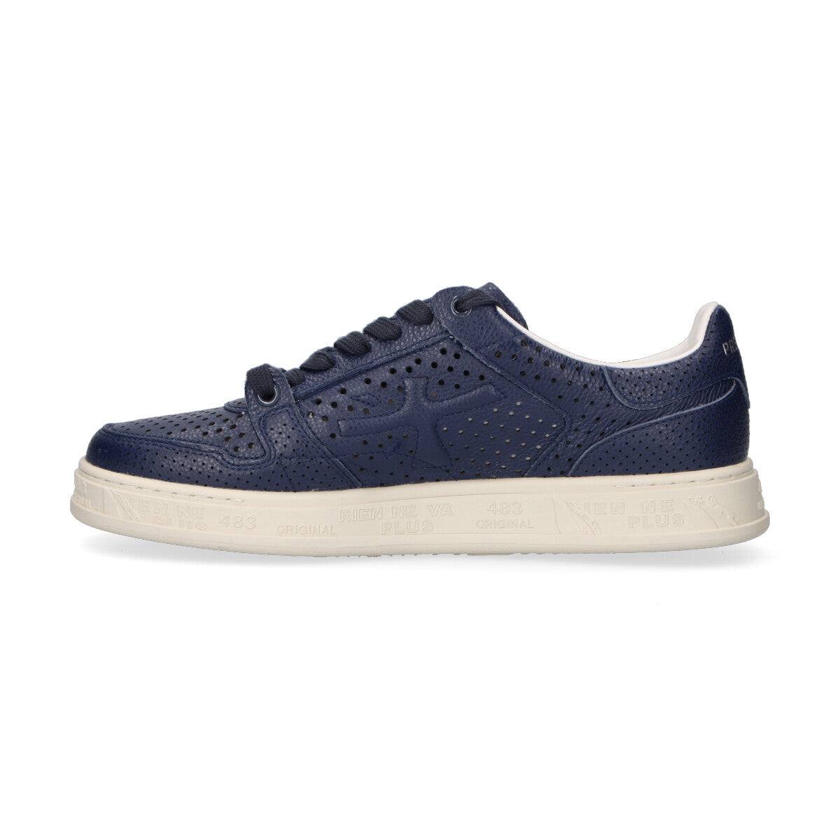 Premiata sneaker Quinn in pelle blu traforata