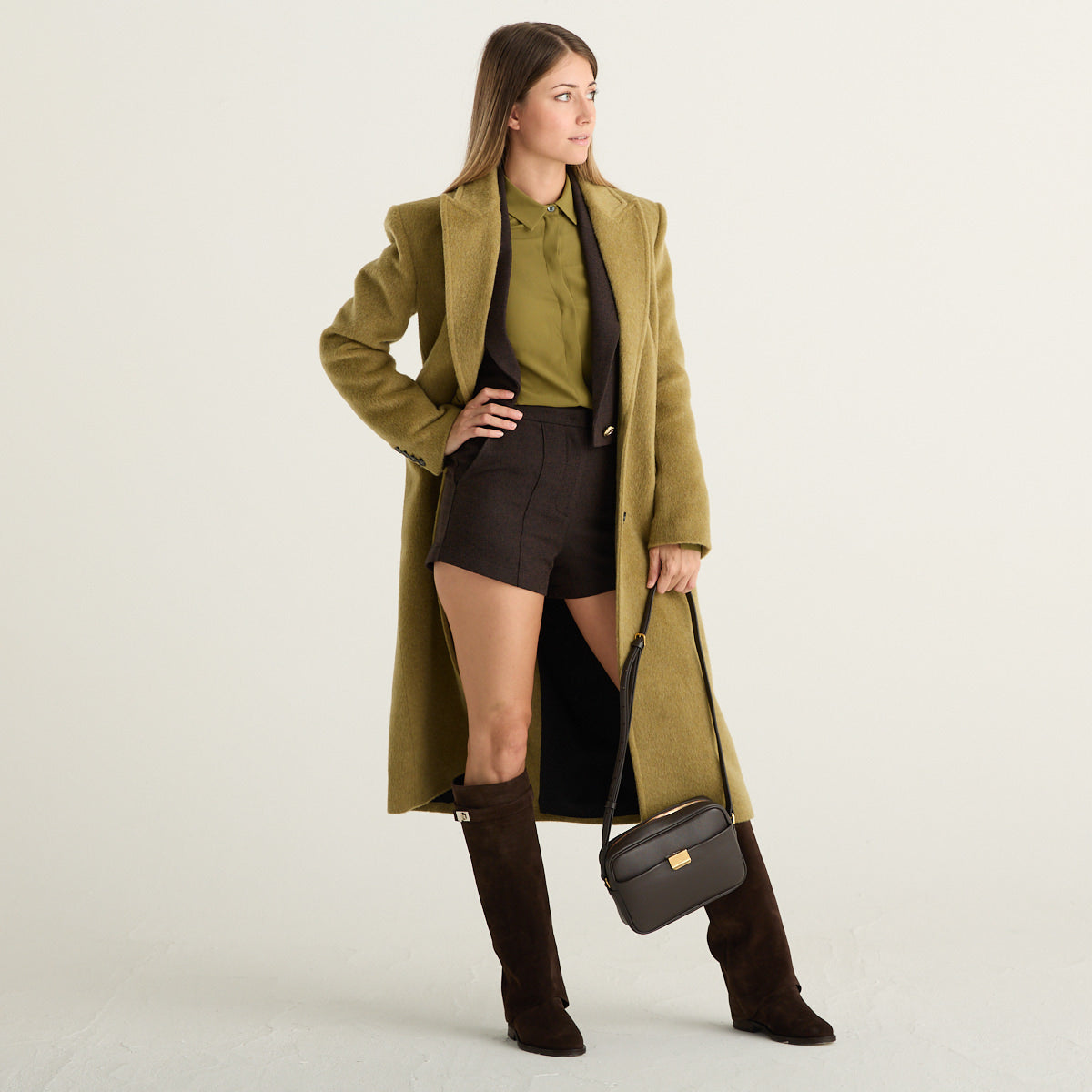 Patrizia Pepe cappotto donna midi monopetto verde Lizard Green Melange