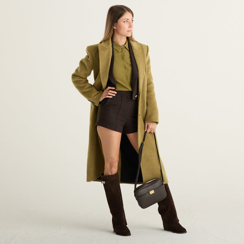 Patrizia Pepe cappotto donna midi monopetto verde Lizard Green Melange