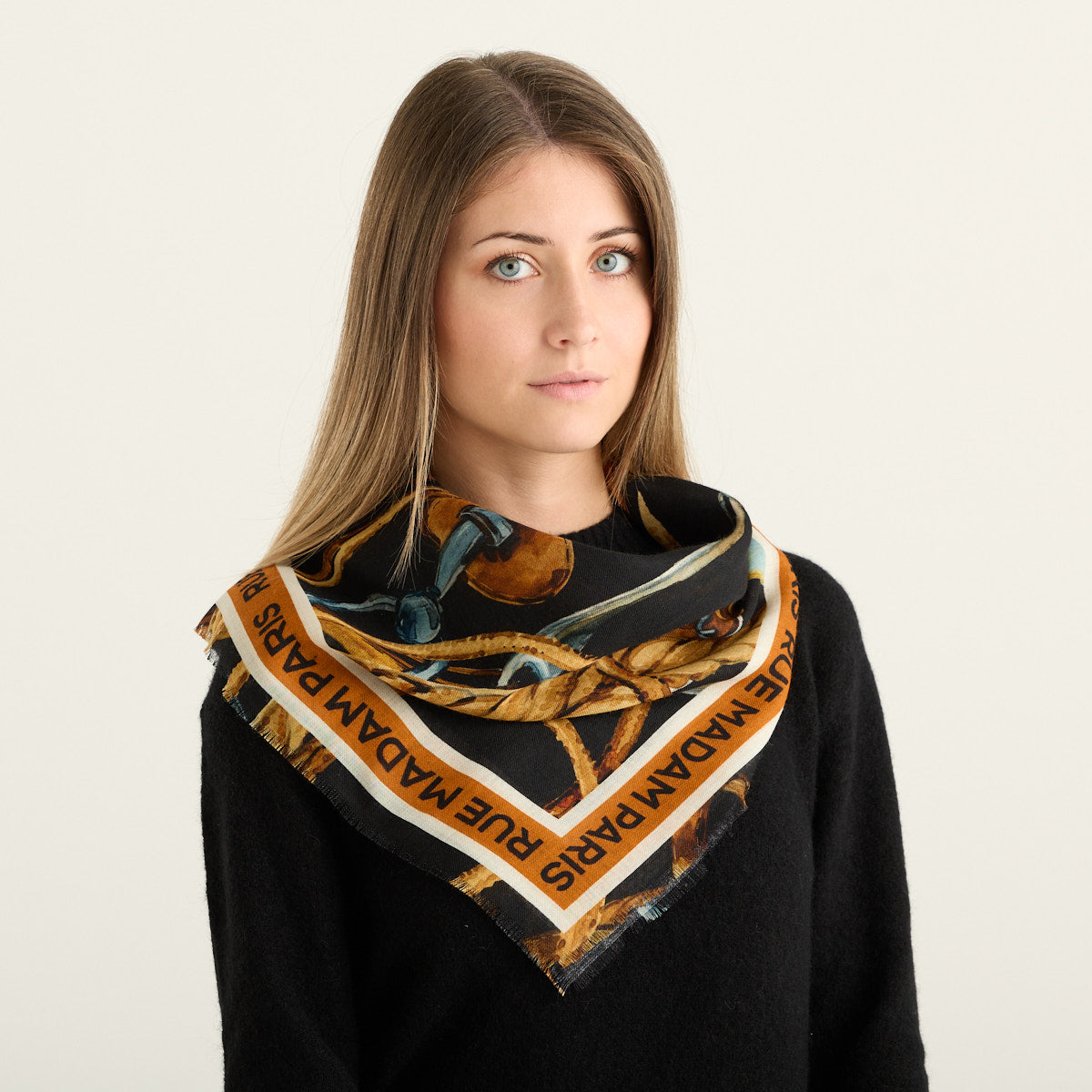 Rue Madam Paris Foulard Donna Nero con Stampa Catene