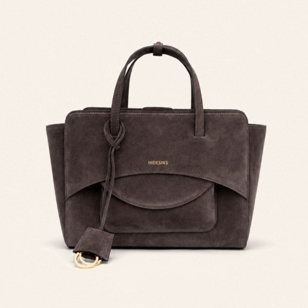 Hidesins borsa a mano Flap M in pelle scamosciata smoky