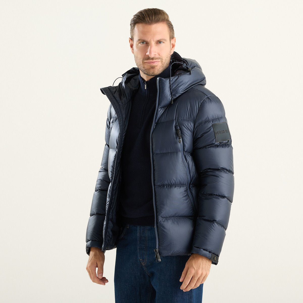 Outhere giubbotto uomo trapuntato blu navy con cappuccio