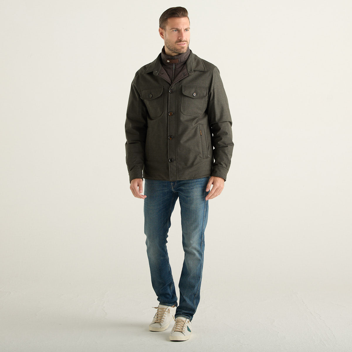Moorer Giubbotto Overshirt Uomo Verde Forest in Lana Vergine e Cashmere con Interno Removibile