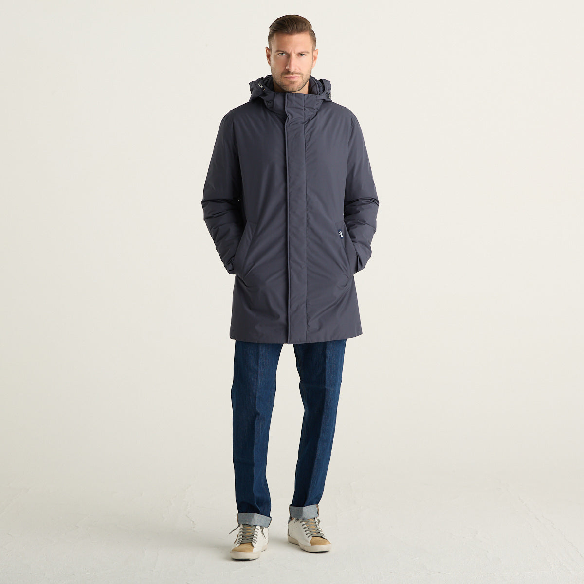 ADD Parka Uomo Blu Navy con Cappuccio e Chiusura Coperta