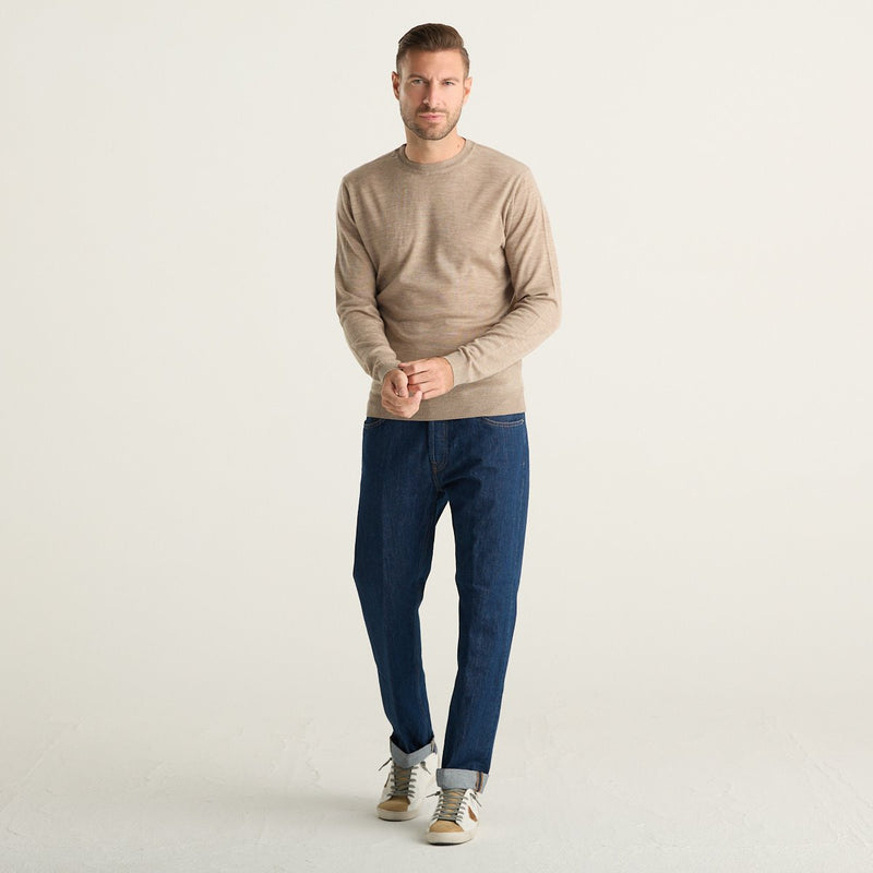 Wool & Co Maglione Uomo Beige Mélange in Lana Merino e Cashmere Girocollo