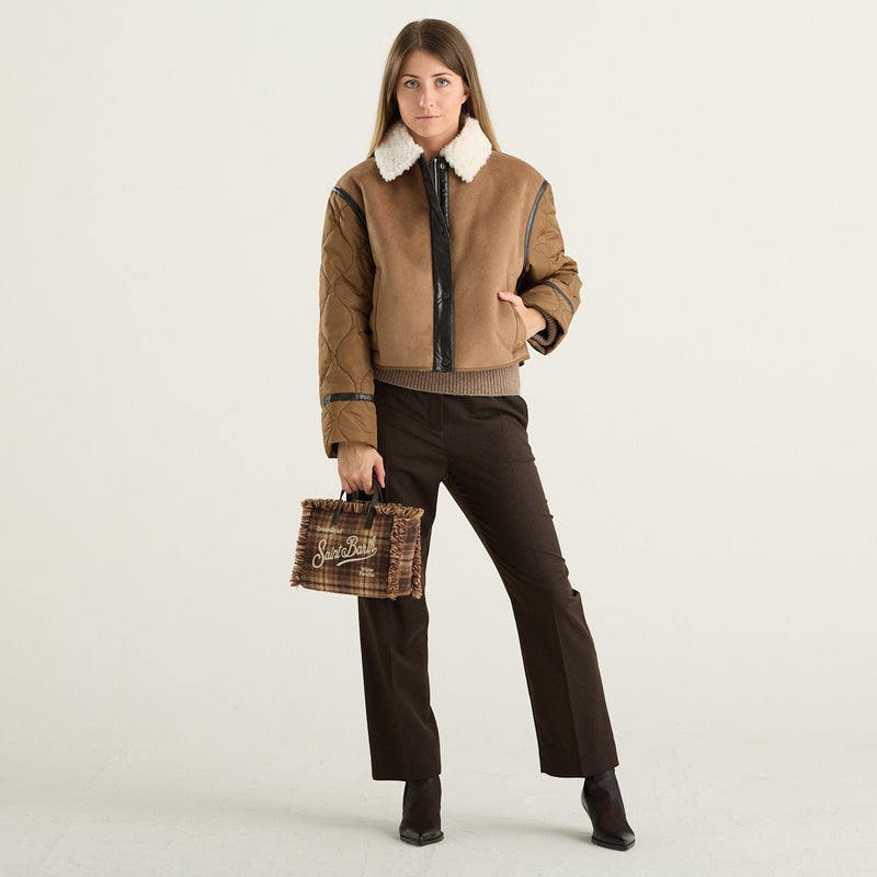 Weekend Max Mara giacca crop donna Gessati effetto suede cammello