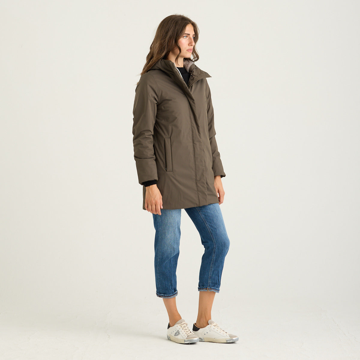 K-Way giubbotto sophie in twill marrone con cappuccio