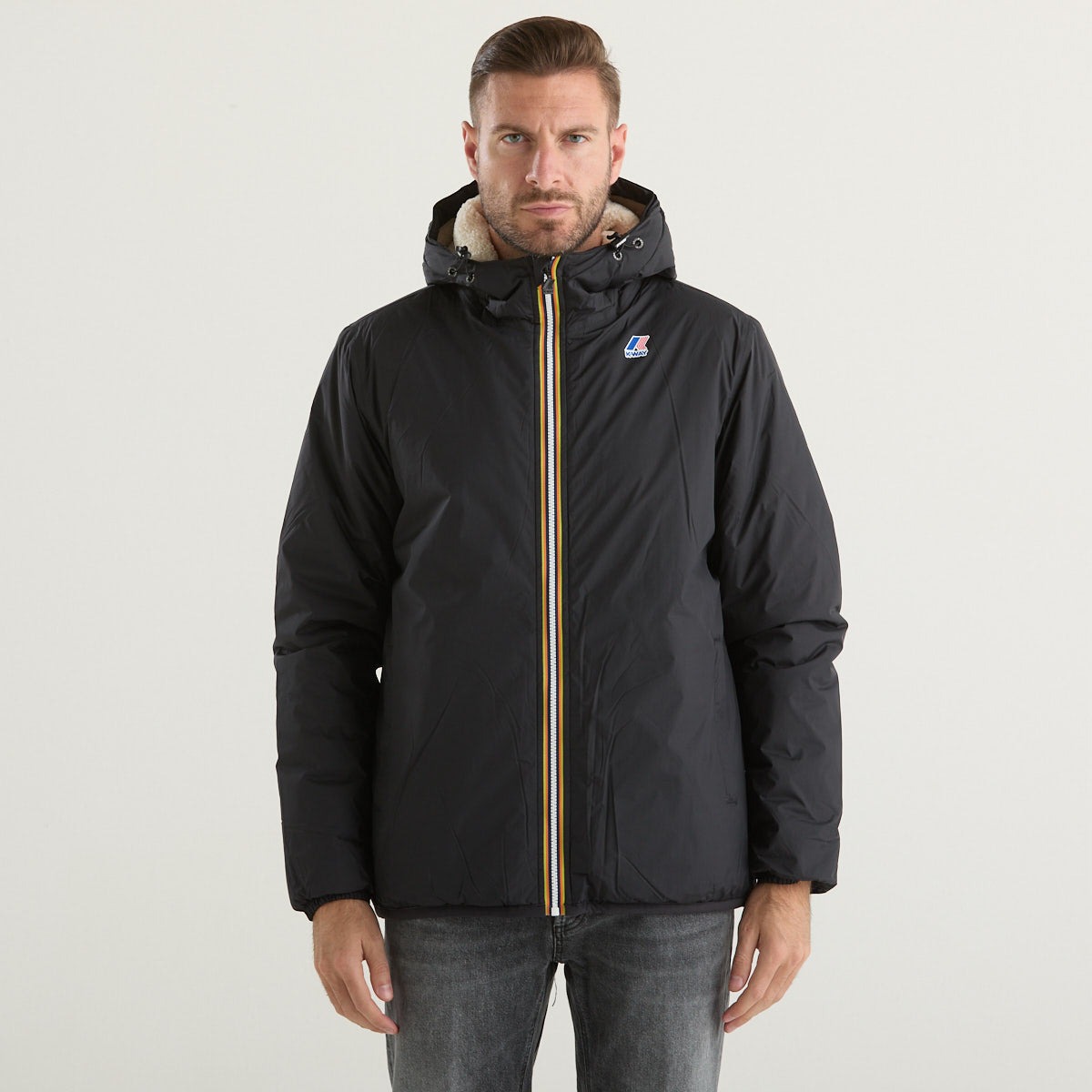 K-way giubbotto Claude con cappuccio nero