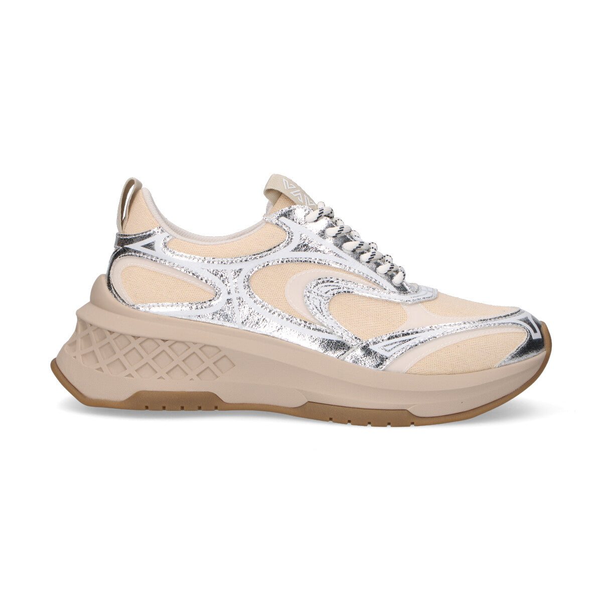 Emanuelle Vee sneaker tessuto beige pelle argento
