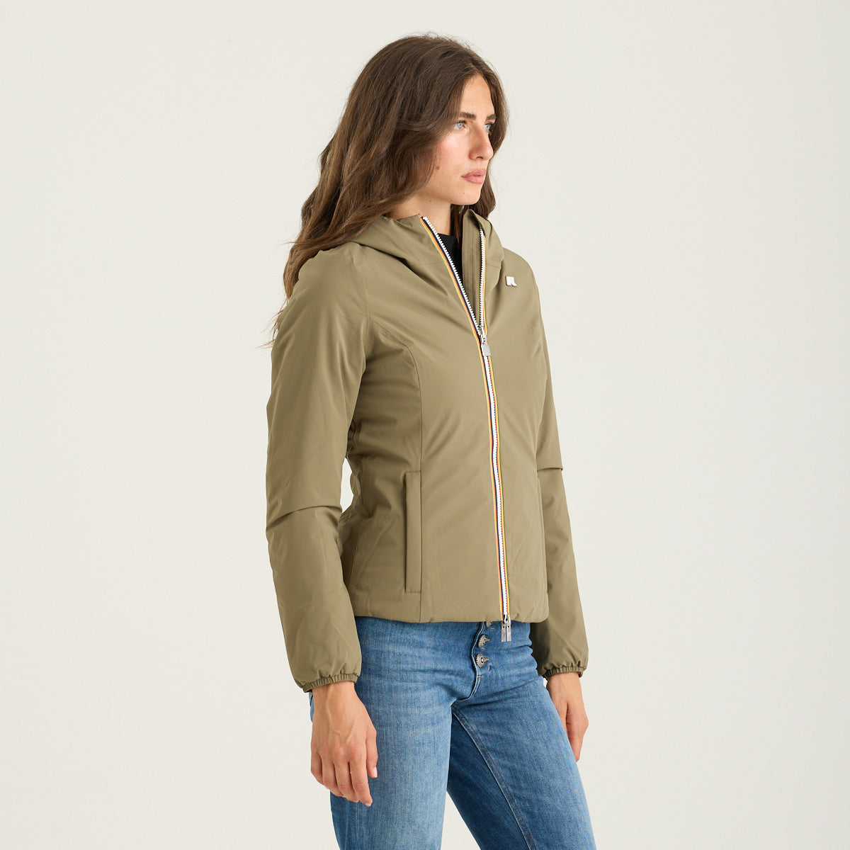 K-Way giubbotto lily reversibile verde militare e viola con cappuccio