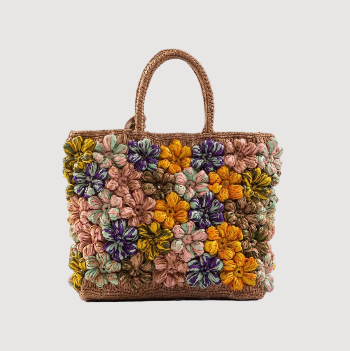 Afar borsa Flower small in raffia multicolor